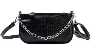 PB204 Black Crocodile Print Chain Accent Shoulder Bag - Iris Fashion Jewelry
