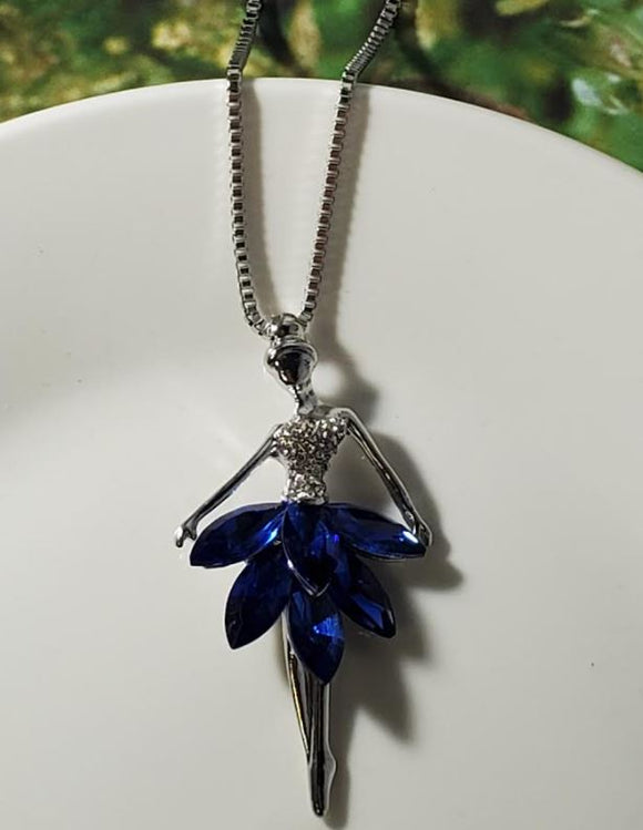 N404 Silver Royal Blue Gemstone Ballerina Necklace with FREE Earrings - Iris Fashion Jewelry