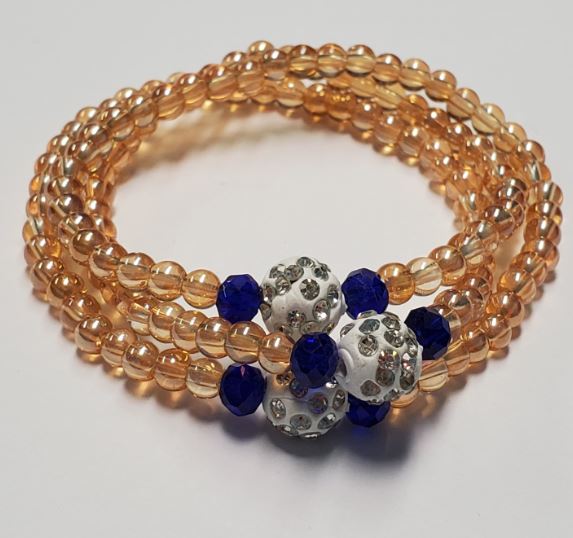 B276 Champagne Beaded Royal Blue Gem Bracelet - Iris Fashion Jewelry