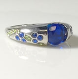R215 Silver Blue & Green Rhinestone Ring - Iris Fashion Jewelry
