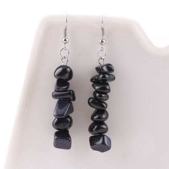 E936 Natural Stone with Glitter Dangle Earrings - Iris Fashion Jewelry