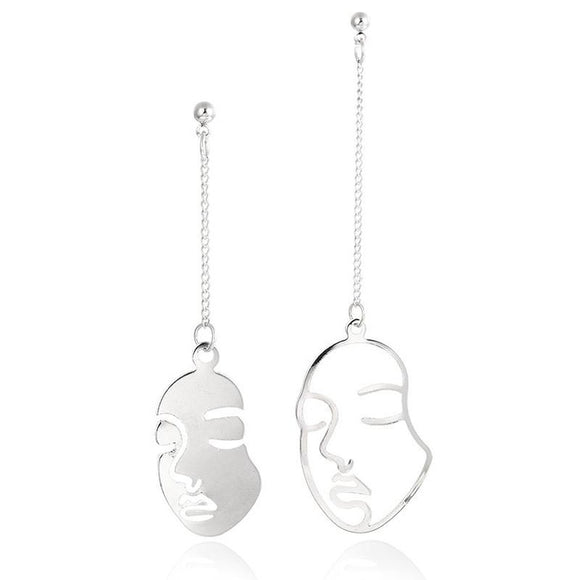 E280 Silver Dangle Face Silhouette Earrings - Iris Fashion Jewelry