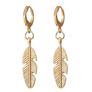 E990 Small Gold Feather Dangle Earrings - Iris Fashion Jewelry