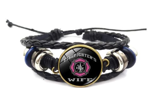 *B816 Black Firefighter's Wife Leather Bracelet - Iris Fashion Jewelry