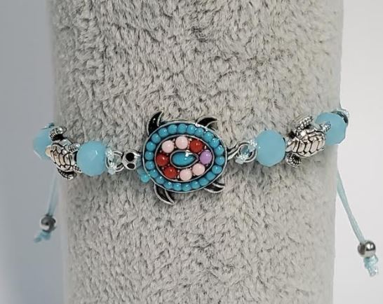 B162 Light Blue Bead Turtle Cord Bracelet - Iris Fashion Jewelry