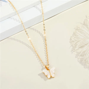 N1327 Gold Dainty White Butterfly Necklace With Free Earrings - Iris Fashion Jewelry