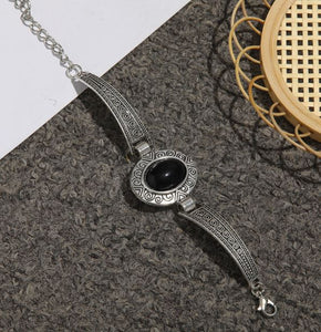 B1168 Silver Decorated Black Gem Bracelet - Iris Fashion Jewelry