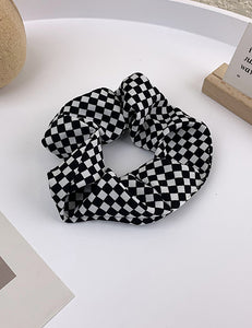 H645 Black & White Small Checkerboard Hair Scrunchie - Iris Fashion Jewelry