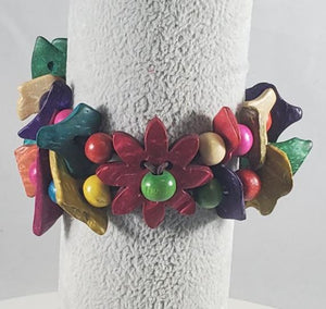 B131 Multi Color Flower Wooden Bead Bracelet - Iris Fashion Jewelry