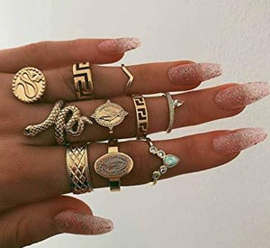RS65 Gold Color 10 Piece Ring Set - Iris Fashion Jewelry