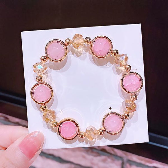 B607 Gold & Light Pink Gem Bracelet - Iris Fashion Jewelry