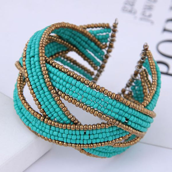 B1116 Teal Green Seed Bead Weave Bracelet - Iris Fashion Jewelry