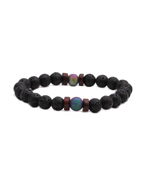 B853 Black Lava Stone Multi Color Bead Bracelet - Iris Fashion Jewelry
