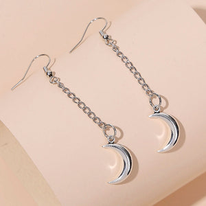 E1043 Silver Dangle Chain with Moon Earrings - Iris Fashion Jewelry