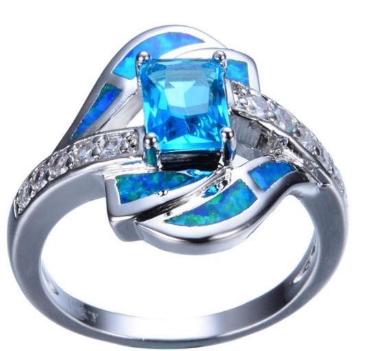 R494 Silver Blue Gemstone Glitter Ring - Iris Fashion Jewelry