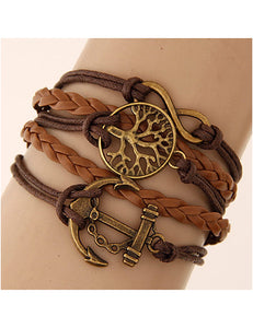 B546 Brown Tree of Life Leather Layer Bracelet - Iris Fashion Jewelry