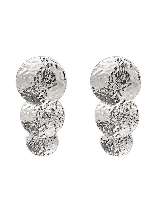 E672 Silver Textured Triple Circle Earrings - Iris Fashion Jewelry