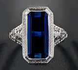 R73 Silver Blue Rectangle Gemstone Ring - Iris Fashion Jewelry