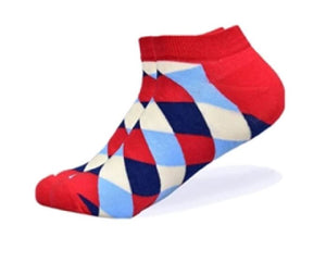 SF77 Red Blue Beige Squares Low Cut Socks - Iris Fashion Jewelry