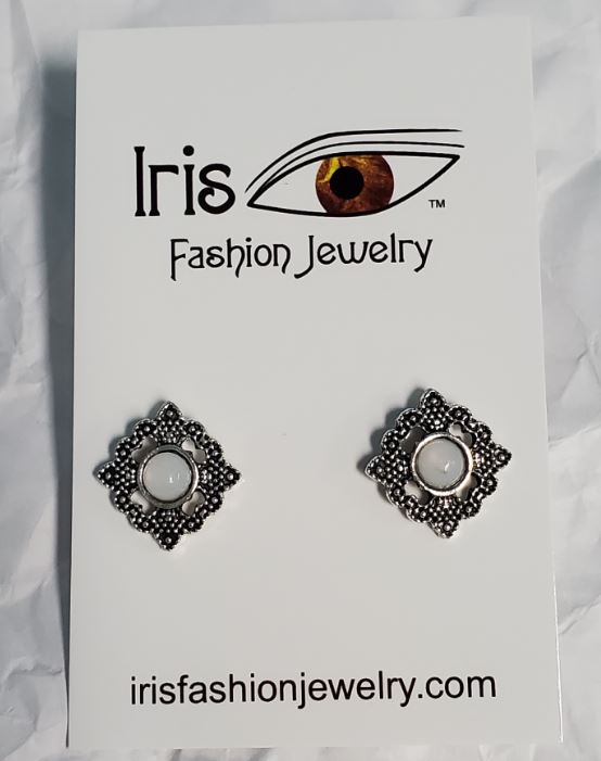 E1332 Silver Diamond Antique Look Earrings - Iris Fashion Jewelry