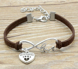 B356 Brown Best Friend Paw Print Leather Cord Bracelet - Iris Fashion Jewelry
