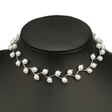 N153 Silver with White Pearls Zig Zag Necklace with FREE Earrings - Iris Fashion Jewelry