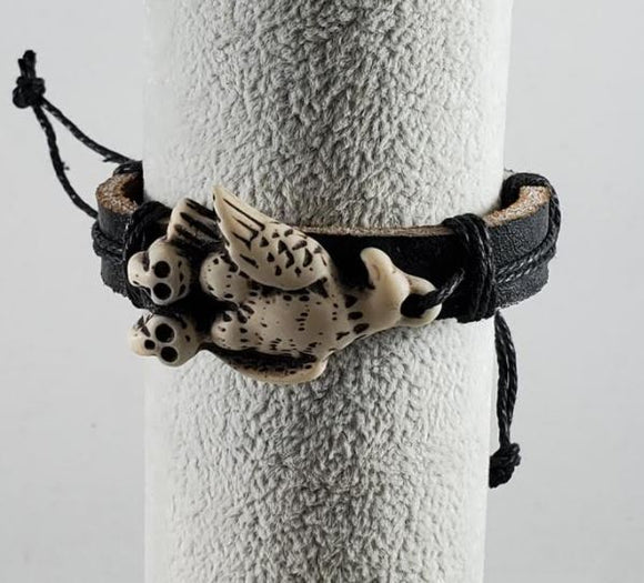 *B940 Skull Feet Bird Faux Bone Leather Bracelet - Iris Fashion Jewelry