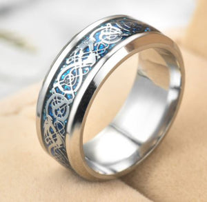 R426 Silver & Blue Geometric Titanium & Stainless Steel Ring - Iris Fashion Jewelry