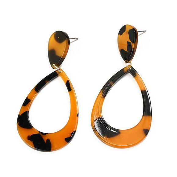 E1157 Black and Orange Acrylic Teardrop Earrings - Iris Fashion Jewelry