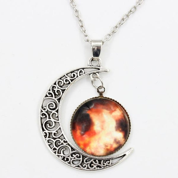 N1879 Silver Moon Stargazer Necklace with FREE Earrings - Iris Fashion Jewelry
