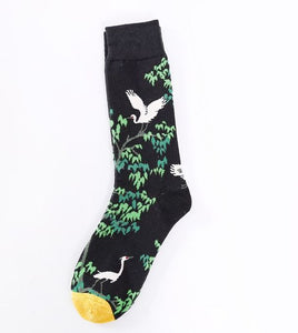 SF480 Black White Bird in Tree Socks - Iris Fashion Jewelry