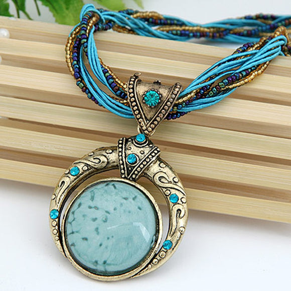 N1305 Champagne Bead Light Blue Shimmer Gem Necklace with FREE Earrings - Iris Fashion Jewelry