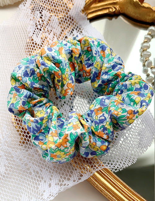 H775 Blue Colorful Flowers Hair Scrunchie - Iris Fashion Jewelry