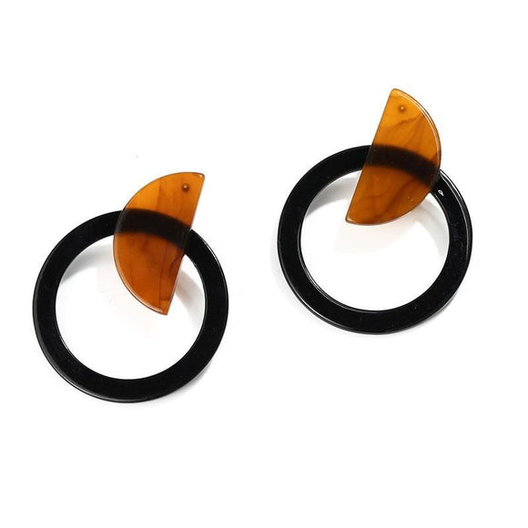 E814 Black Round Brown Half Circle Acrylic Earrings - Iris Fashion Jewelry