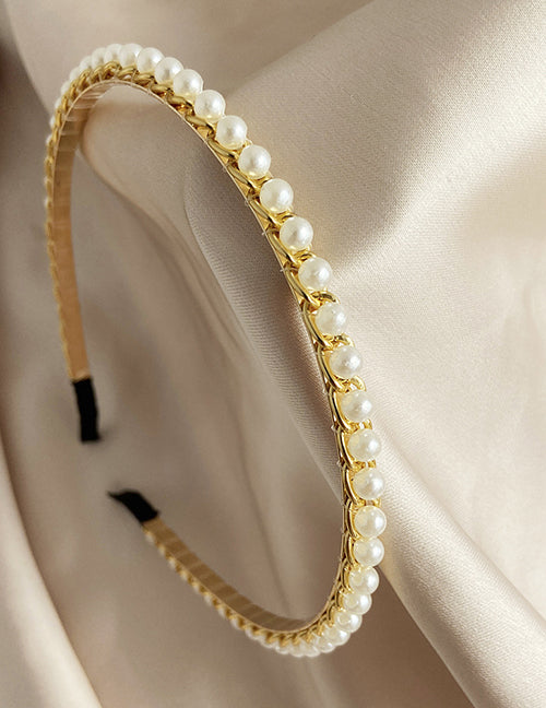 H738 Gold Chain Link Pearl Hair Band - Iris Fashion Jewelry