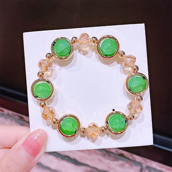 B441 Gold & Light Green Gem Bracelet - Iris Fashion Jewelry