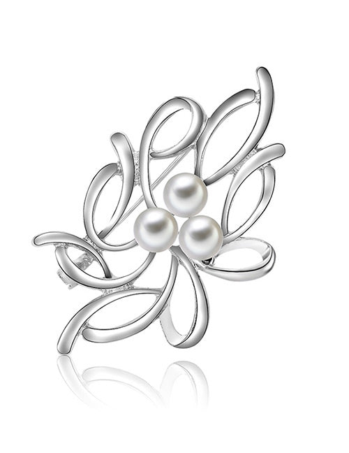 F56 Silver Pearl & Flower Design Fashion Pin - Iris Fashion Jewelry
