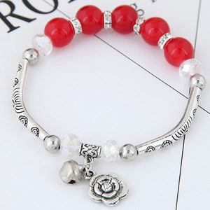 B52 Silver Rose Red Bead Bracelet - Iris Fashion Jewelry