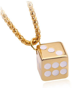 N88 Gold 3D Dice Necklace with FREE Earrings - Iris Fashion Jewelry