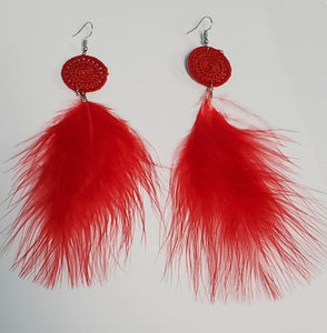 *E378 Red Large 4" Feather Earrings - Iris Fashion Jewelry