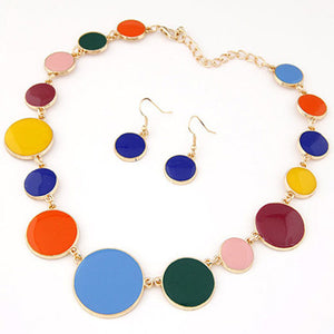 N410 Multi Color Dot Design Baked Enamel Necklace with FREE Earrings - Iris Fashion Jewelry