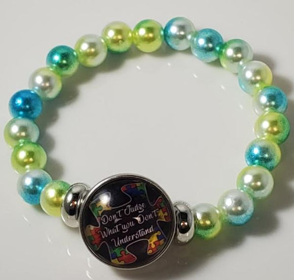 B1019 Blue & Green Pearls Don't Judge What You Don't Understand Autism Awareness Bracelet - Iris Fashion Jewelry