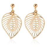 E338 Gold Textured Leaf Gem Filled Mesh Earrings - Iris Fashion Jewelry