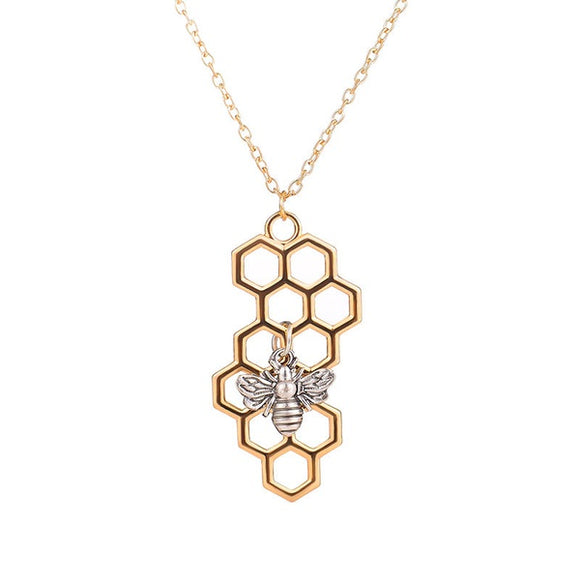 N1548 Gold Honeycomb Silver Bee Necklace With FREE Earrings - Iris Fashion Jewelry