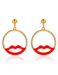 E212 Gold Hoop Red Lips Earrings - Iris Fashion Jewelry