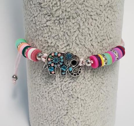 B685 Multi Color Bead Elephant Light Pink Cord Bracelet - Iris Fashion Jewelry