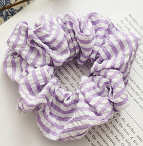 H793 Lavender & White Stripes Hair Scrunchie - Iris Fashion Jewelry