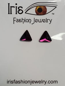 *E207 Fuchsia Triangle Gemstone Magnetic Earrings - Iris Fashion Jewelry