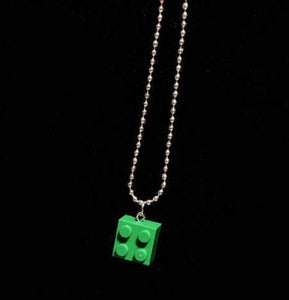 L57 Green Building Block on Beaded Chain Necklace FREE Earrings - Iris Fashion Jewelry