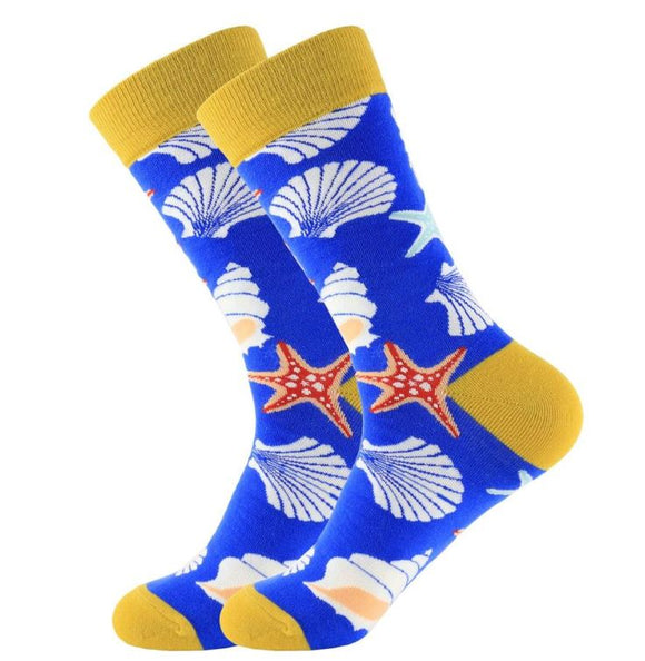 SF657 Royal Blue Nautical Sea Shells Socks - Iris Fashion Jewelry